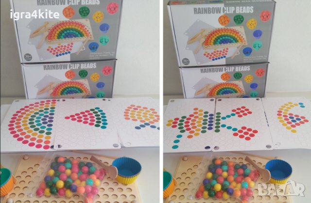 Rainbow wooden clip beads мултифункционална игра с мъфини, топчета и шаблони от дърво , снимка 8 - Образователни игри - 37478078