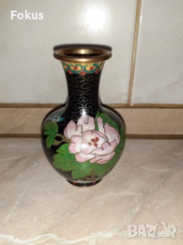 Cloisonne Клоазоне стара ваза цветя бронз клетъчен емайл