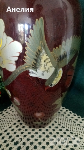 Ваза с лотус и райска птица , снимка 4 - Вази - 51553912