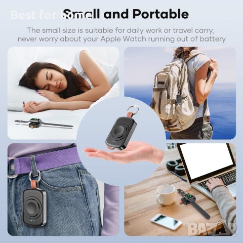 Преносимо безжично зарядно устройство за Apple Watch Ultra, 1800mAh Power Bank, снимка 5 - Смарт часовници - 43433668