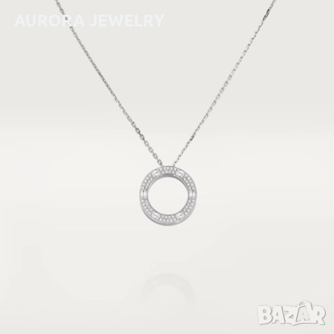 CARTIER Love White Gold Large Paved Diamonds Pendant Дамскo Колие, снимка 13 - Колиета, медальони, синджири - 52870330