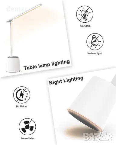 LONGTOO LED настолна лампа, димируема с 5 яркости и 5 цветови режима, 9 W, бяла, снимка 6 - Настолни лампи - 49243007