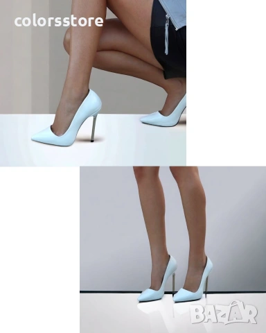 Обувки на ток - бял лак със златист ток - 6060