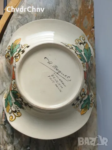 H.Bequet Quaregnon 35см/БЕКЕТ стара белгийска порцеланова фруктиера-купа-чиния с дръжки, снимка 7 - Пана - 48786465