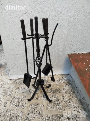 Комплект аксесоари за камина 4 в 1 от ковано желязо - 83 см