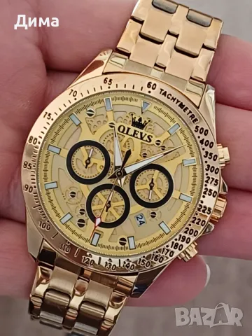 OLEVS Хронограф Многофункционален Кварц,Скелетен,Hollow Out,HD Светещ,3 АТМ,Автоматична дата,Ден 