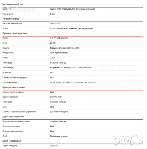 Зарядна станция за електромобил Vestel EVC04 22 kW Smart, снимка 4 - Аксесоари и консумативи - 52664722