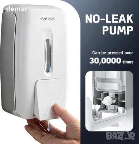 Диспенсър за течен сапун/гел/дезинфектант за стенен монтаж с помпа, 800 мл, бял, снимка 3 - Други стоки за дома - 53531096