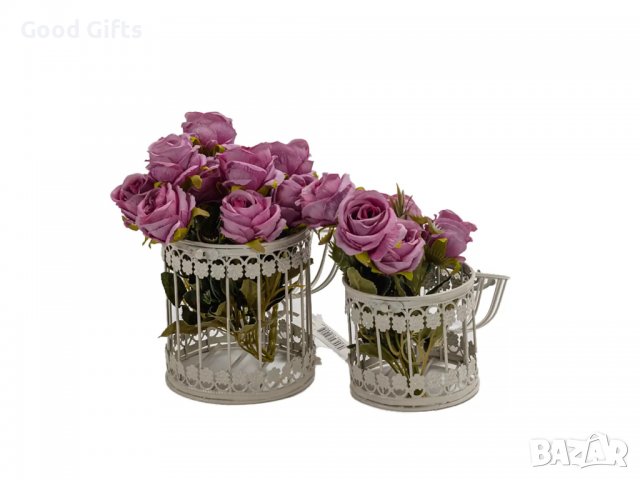 2 броя Метален кафез за декорация CAGE Flowers Бял Браш, снимка 2 - Романтични подаръци - 39881575