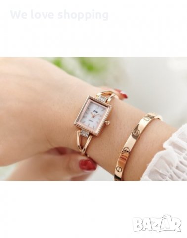 Квадратен дамски часовник с кристали (005), снимка 3 - Дамски - 40087971