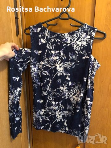 Синя памучна блузка Cacadu, S размер, снимка 4 - Блузи с дълъг ръкав и пуловери - 28618630