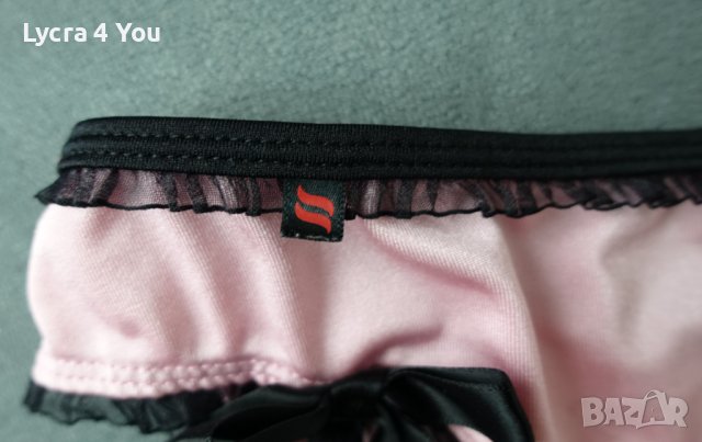 М розови сатенирани изрязани бикини/бразилиани с черни жартиери, снимка 4 - Бельо - 40501245