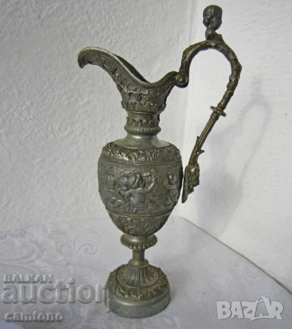 Ваза 35 см голяма Стара кана с ангели херувими метал антика съд, снимка 3 - Декорация за дома - 28872315