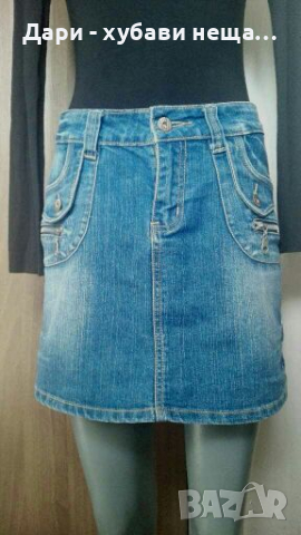 Еластична дънкова пола с акцент - камъчета🍀❤M/L,L❤🍀арт.4050