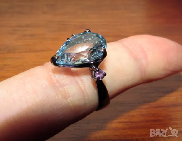 925 сребърен пръстен с swiss топаз размер 14x10мм подходящ за подарък, снимка 4 - Пръстени - 49896400