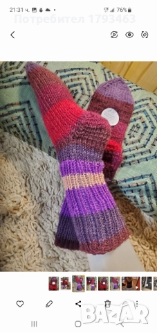 Ръчно плетени дамски чорапи, размер 38, снимка 4 - Дамски чорапи - 51487267