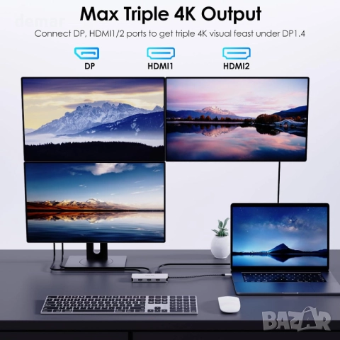 Докинг станция WAVLINK USB-C за четири монитора, два HDMI, DP, VGA и 3хUSB 2.0, снимка 3 - Кабели и адаптери - 52637114