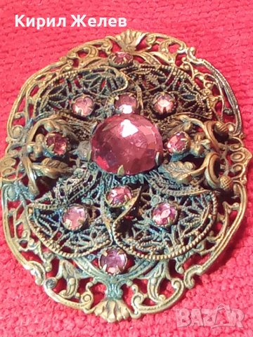 ФИЛИГРАННА 20-те ГОДИНИ БРОШКА с АМЕТИСТ КАМЪНИ БРОНЗОВА 14201, снимка 11 - Антикварни и старинни предмети - 29572492