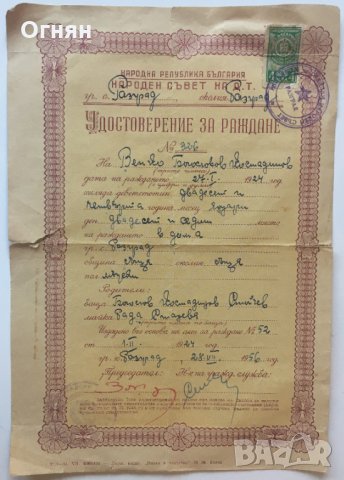 Удостоверение за раждане 1956 