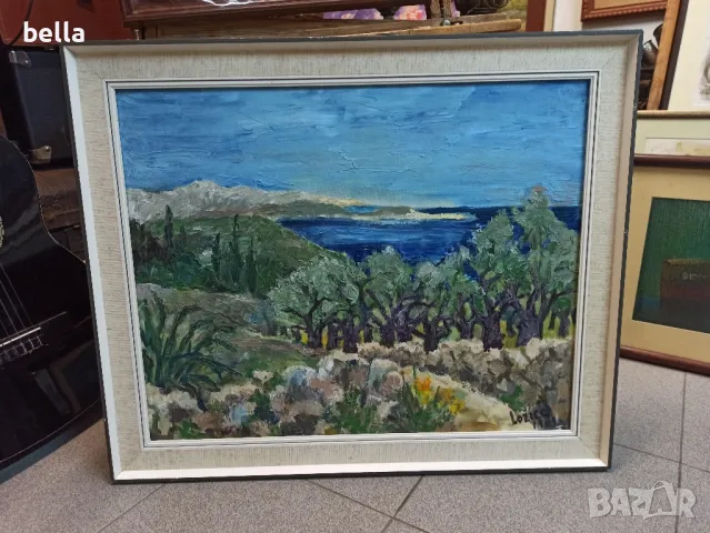 Голяма авторска картина -Пейзаж-масло върху фазер рамкирана и подписана 1969 год., снимка 5 - Картини - 47316322
