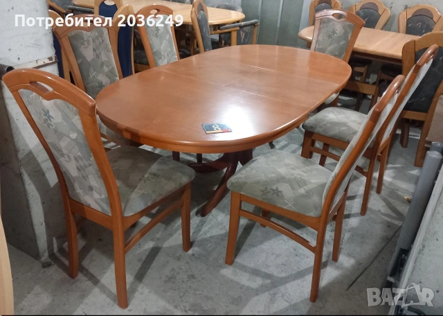 Комплект масивна разтегателна маса с 6 стола