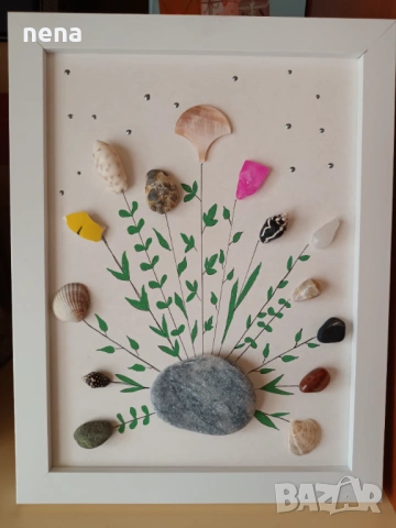 Пана от мидички, камъчета, стъкълца и други материали, снимка 15 - Декорация за дома - 51194812