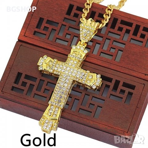 Хип - Хоп кръст / Hip Hop Cross - Бижу - Gold, снимка 3 - Колиета, медальони, синджири - 37529568