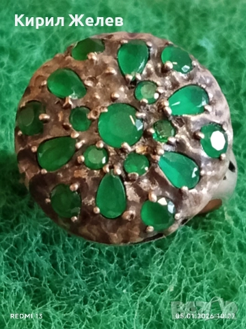 Винтидж Етно стил сребърен пръстен с Смарагди майсторска ръчна изработка 51823, снимка 2 - Пръстени - 52983219