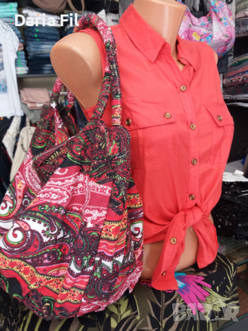 Текстилна чанта, подходяща и за плажна, в червени цветове, снимка 2 - Чанти - 36403758