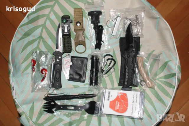 Survival Kit, комплект за оцеляване съставен от 27 части, два ножа, нов, снимка 12 - Екипировка - 49799258