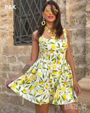 Лятна рокля с лимони и твърди чашки, снимка 4 - Рокли - 49884915