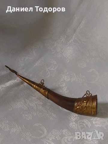 Стар Рог с Бронзов Обков, Чаша  от рог, снимка 4 - Декорация за дома - 49482747