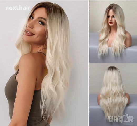 Светло руса омбре перука с тъмни корени на път