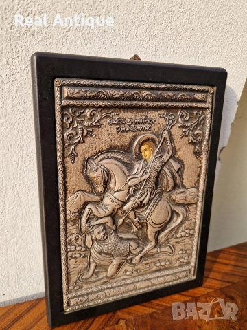 Прекрасна антикварна сребърна икона Свети Димитър със сертификат , снимка 5 - Антикварни и старинни предмети - 52653342