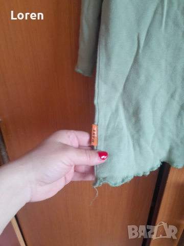 Зелена блузка с дантела три четвърт ръкав, снимка 6 - Блузи с дълъг ръкав и пуловери - 52585337