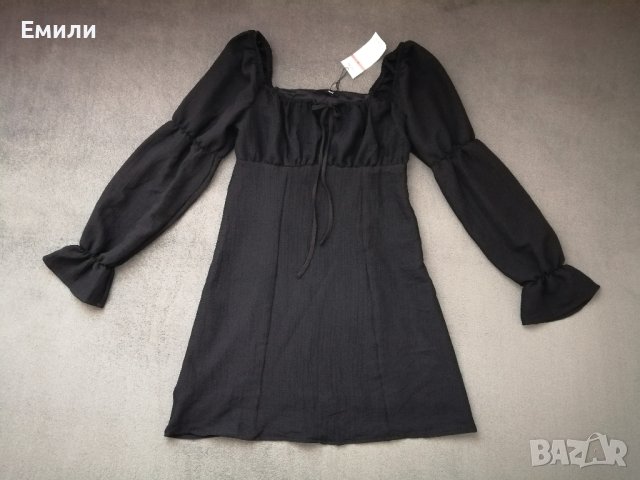 Нова дамска къса рокля с дълги буфан ръкави в черен цвят р-р XS, S, M, снимка 4 - Рокли - 43794139