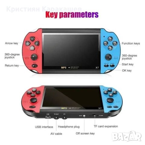 Преносима игрова конзола X7 5.1 инча с 20000 вградени игри, 20Х10Х2см, червен/син, снимка 5 - Други игри и конзоли - 43468479