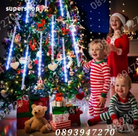 Лед Висулки Падащ Сняг 8Бр.х48см. 3м. Кабел Лампички за Коледна Украса, снимка 5 - Декорация за дома - 47922558