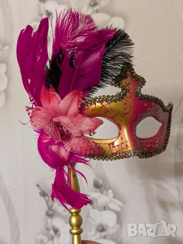 Маска за парти с клечка | Ръчна венецианска маскарадна маска, снимка 3 - Други - 53385699