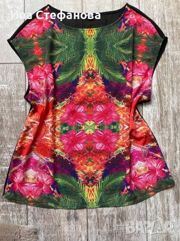 Страхотен цветен топ тропически принт корал екзотик принт Oliver , снимка 2 - Корсети, бюстиета, топове - 37605490