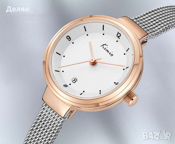 Дамски часовник, сребрист с розово злато, с дата, снимка 4 - Дамски - 27993116