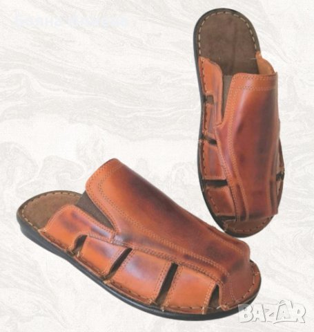 Габровски мъжки чехли от ЕСТЕСТВЕНА кожа модел 141, снимка 4 - Мъжки чехли - 28979743
