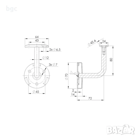 Подпора за парапет от неръждаема стомана с капак за стенен монтаж за тръба 40x40 mm, сатенирано пок, снимка 4 - Други инструменти - 50470908