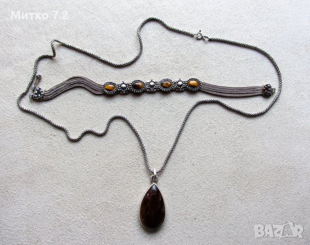 Сребърен комплект от медальон и гривна, снимка 2 - Бижутерийни комплекти - 39281923