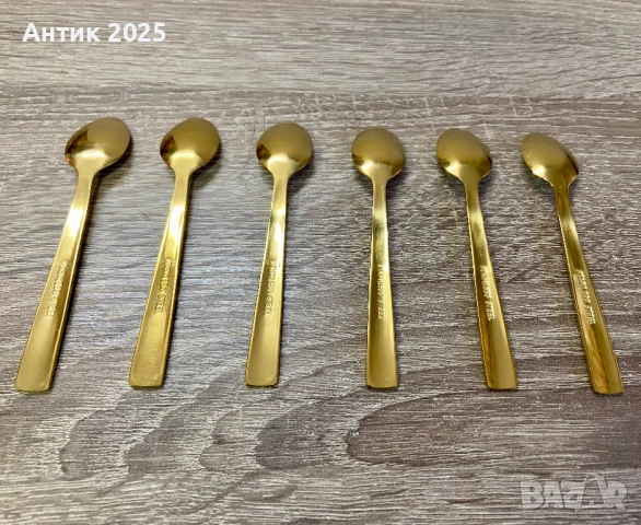 Винтидж чаени лъжички, комплект 6 бр., stainless steel, златисто покритие, снимка 2 - Антикварни и старинни предмети - 53462619