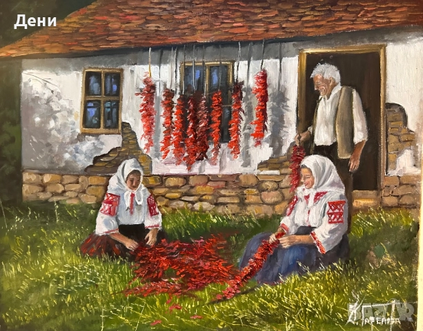 Картина с маслени бои селски пейзаж “Селски етюд”