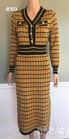 Елегантна рокля, Ефектна рокля каре, Синя рокля каре, Жълта рокля каре, снимка 3 - Рокли - 43231747