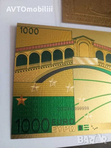 Позлатена с 24 карата злато 1000 евро със сертификат, снимка 6 - Нумизматика и бонистика - 51339478
