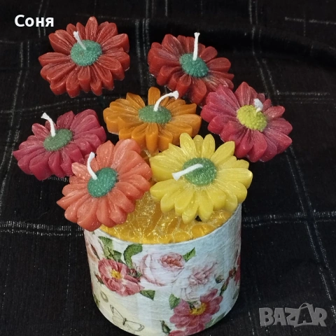 Аранжировка с ароматни  восъчни свещи , снимка 5 - Подаръци за жени - 53574806