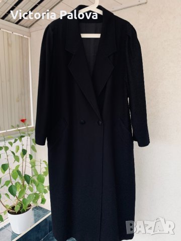 Черно дълго вълнено палто модерна кройка, снимка 3 - Палта, манта - 35407428